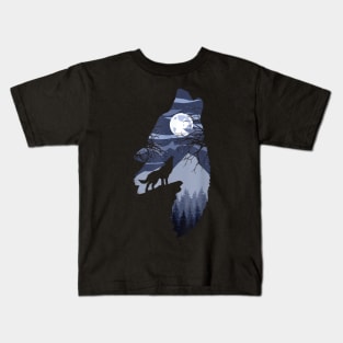 Forest with Full-Moon and Cliff Of Silhouette Howling Wolf Kids T-Shirt